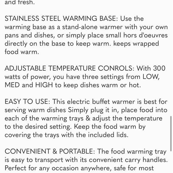 Triple 3 x 2.5 Qt. Trays, Buffet Server, Food Warmer Temperature Control - Picture 8 of 8